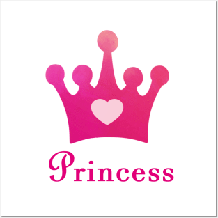 Princess all day - Princess Word with a Pink Crown and Heart Posters and Art